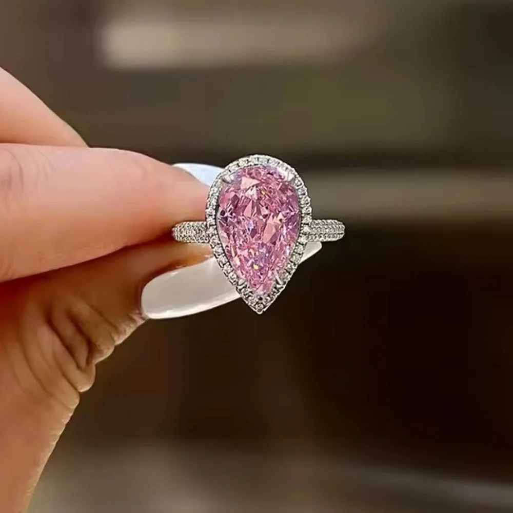 Rosé Elegance Halo Diamond Silver Ring